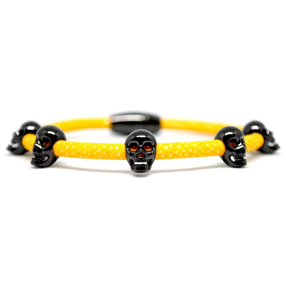 Skull Bracelet | Yellow with Black Skulls | Double Bone