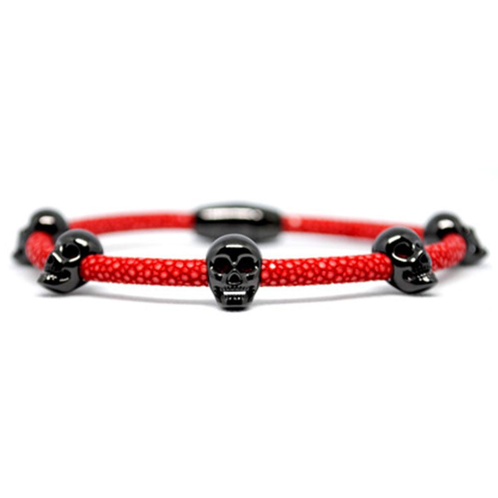 Skull Bracelet | Red with Black Skulls | Double Bone