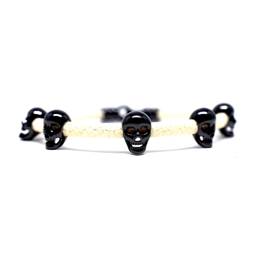 Skull Bracelet | White with Black Skulls | Double Bone