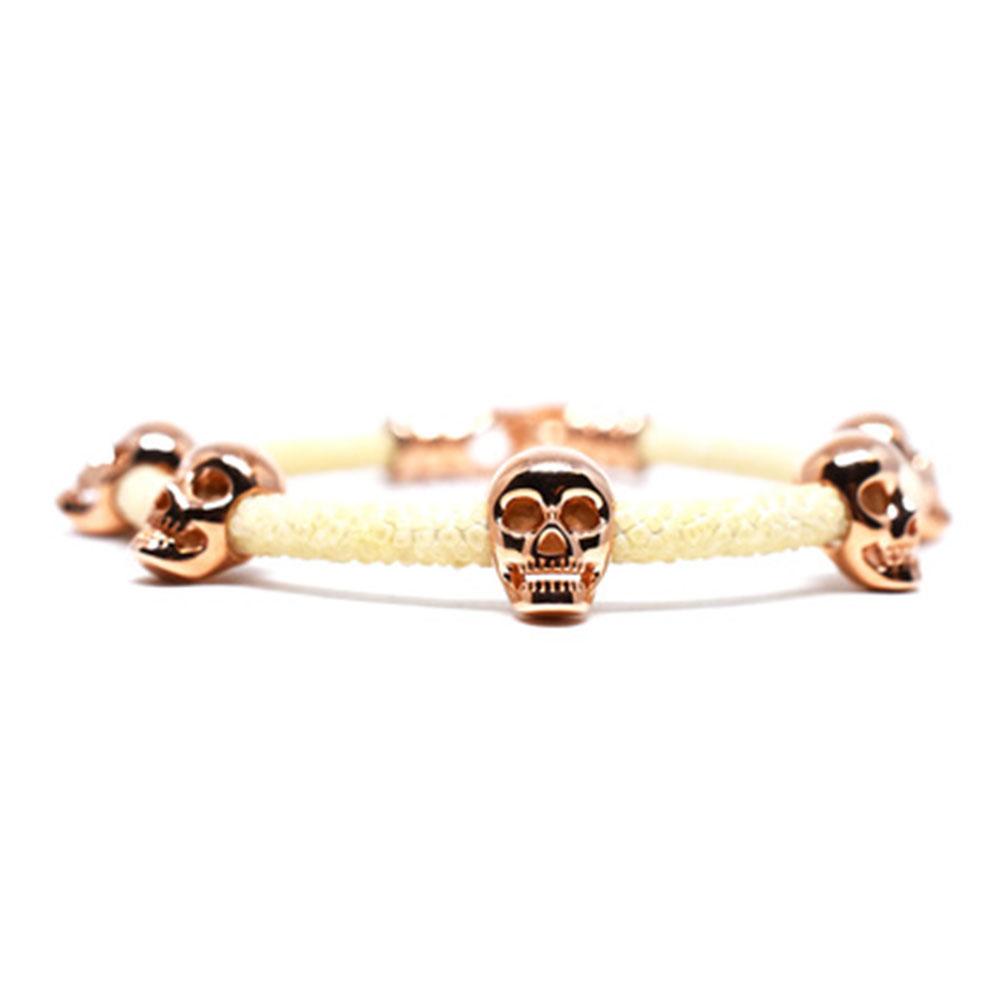 Skull Bracelet | White with Rose Gold Skulls | Double Bone