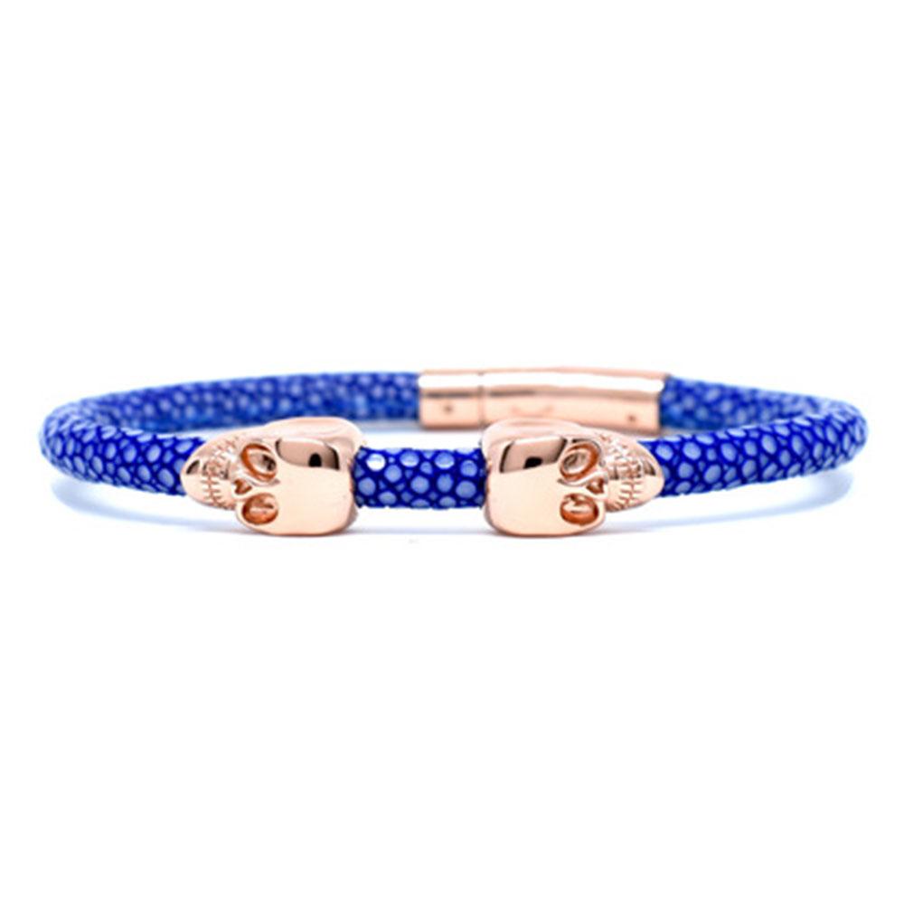 Skull Bracelet | Blue | 2 Rose Gold Skulls | Double Bone