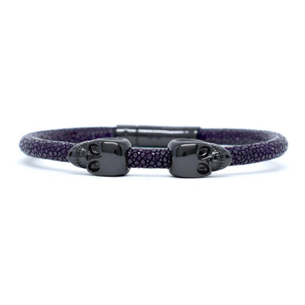 Skull Bracelet | Purple | 2 Black Skulls | Double Bone