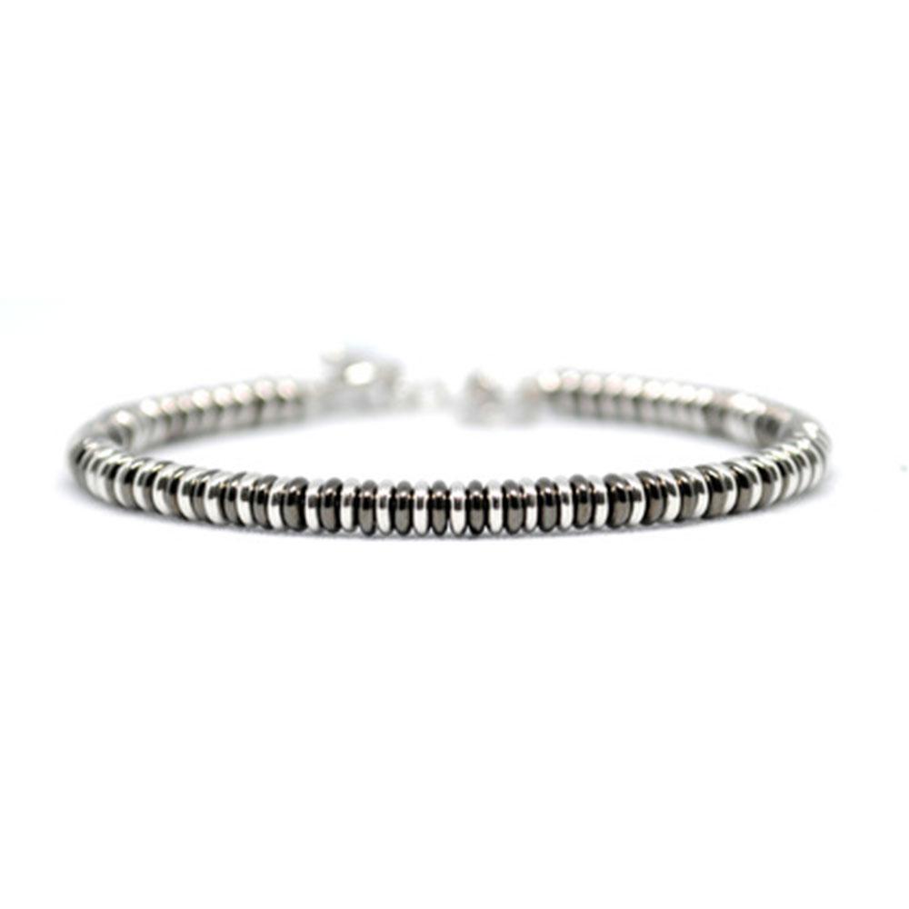 Single Beaded Bracelet | Black & White Gold | Double Bone