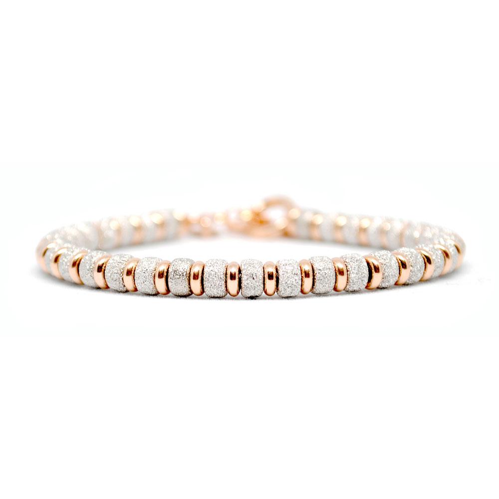 Multi Beaded Bracelet | White/Rose Gold Beads | Double Bone